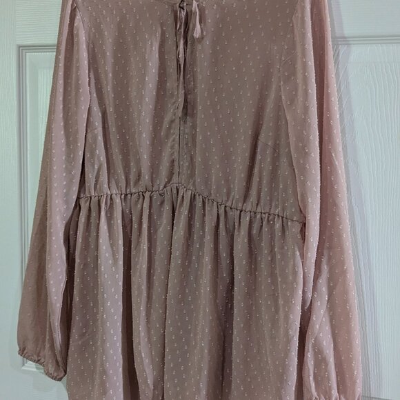 Torrid Women's Sheer Dusty Pink Tunic, Size 2, Peplum Style, Vneck, Long Sleeve - Picture 10 of 16